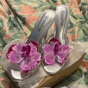 Silver and Pink orchid floral Women's Sandals
